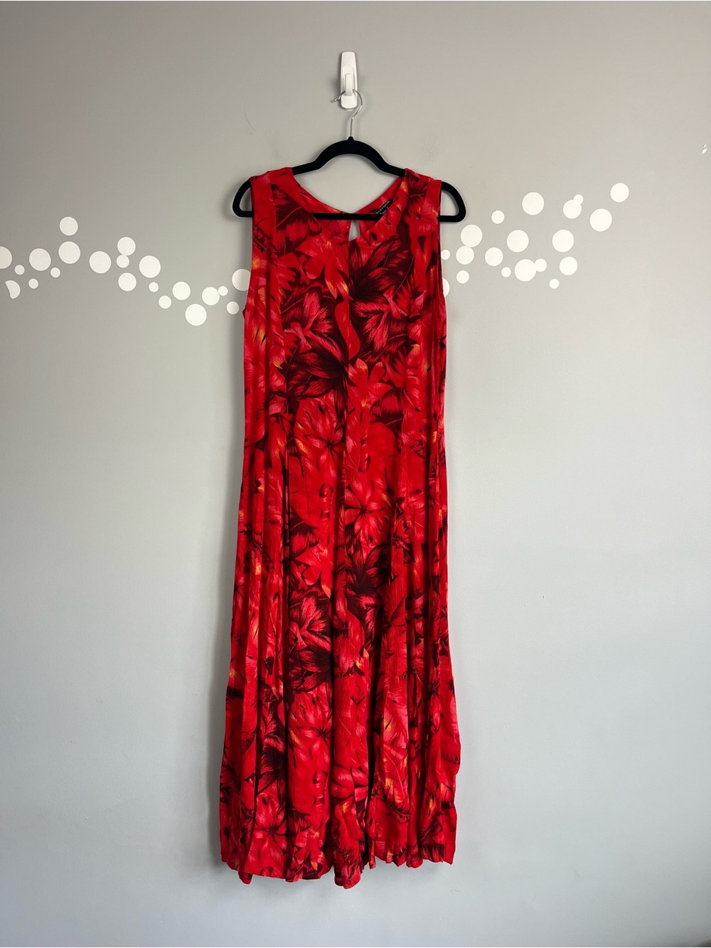 Vintage American Angel Red Tropical Floral Rayon Maxi Dress Size M